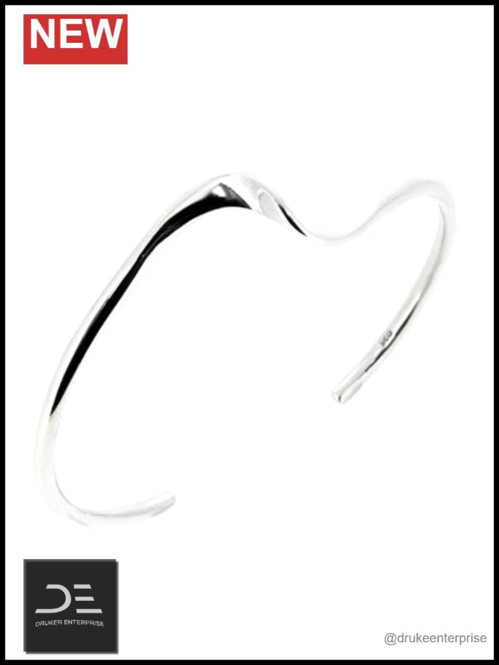 Sterling Silver Bangle Bracelet Handcrafted Wave Cuff for Women